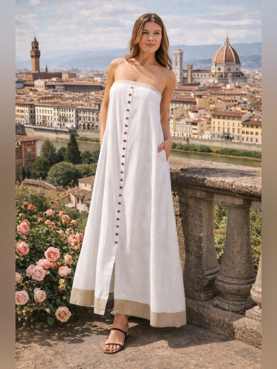 Dresses & Skirts - #40 White Strapless Maxi Dress with Button Detail